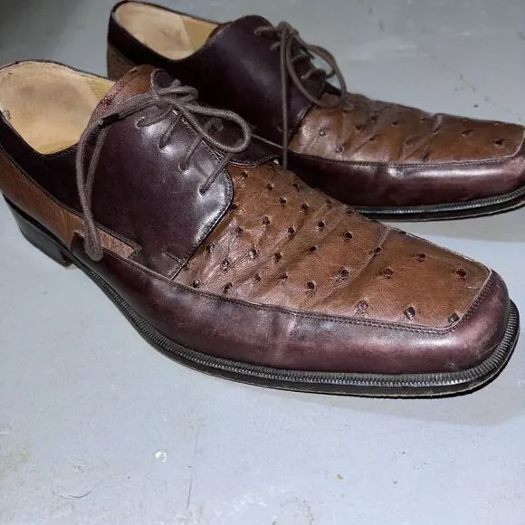 Vero Cuoio Genuine Ostrich Made In Spain Men's 10.5M Brown Lace Up Oxford Shoes‎